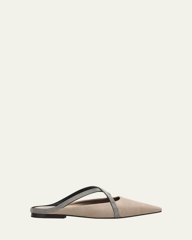 Monili Crisscross Suede Mule Flats